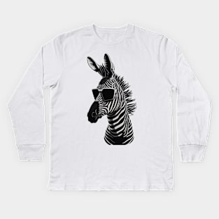 Zebra with black glasses Kids Long Sleeve T-Shirt